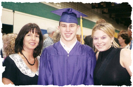 Riley's Mom (Katie), Riley & his sister, Megan, at Riley's high school graduation.